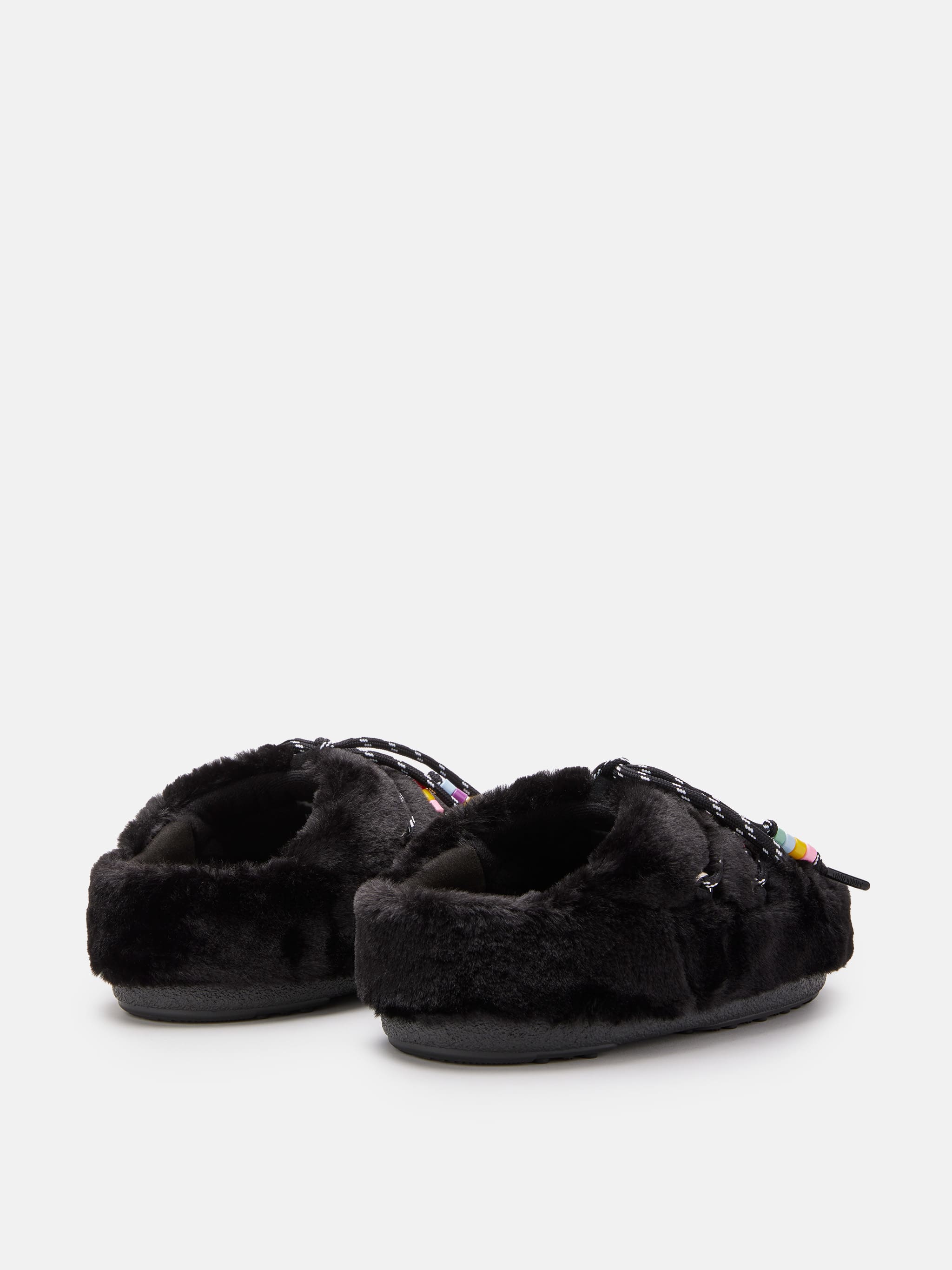 MULES EN FAUSSE FOURRURE AVEC PERLES NOIR