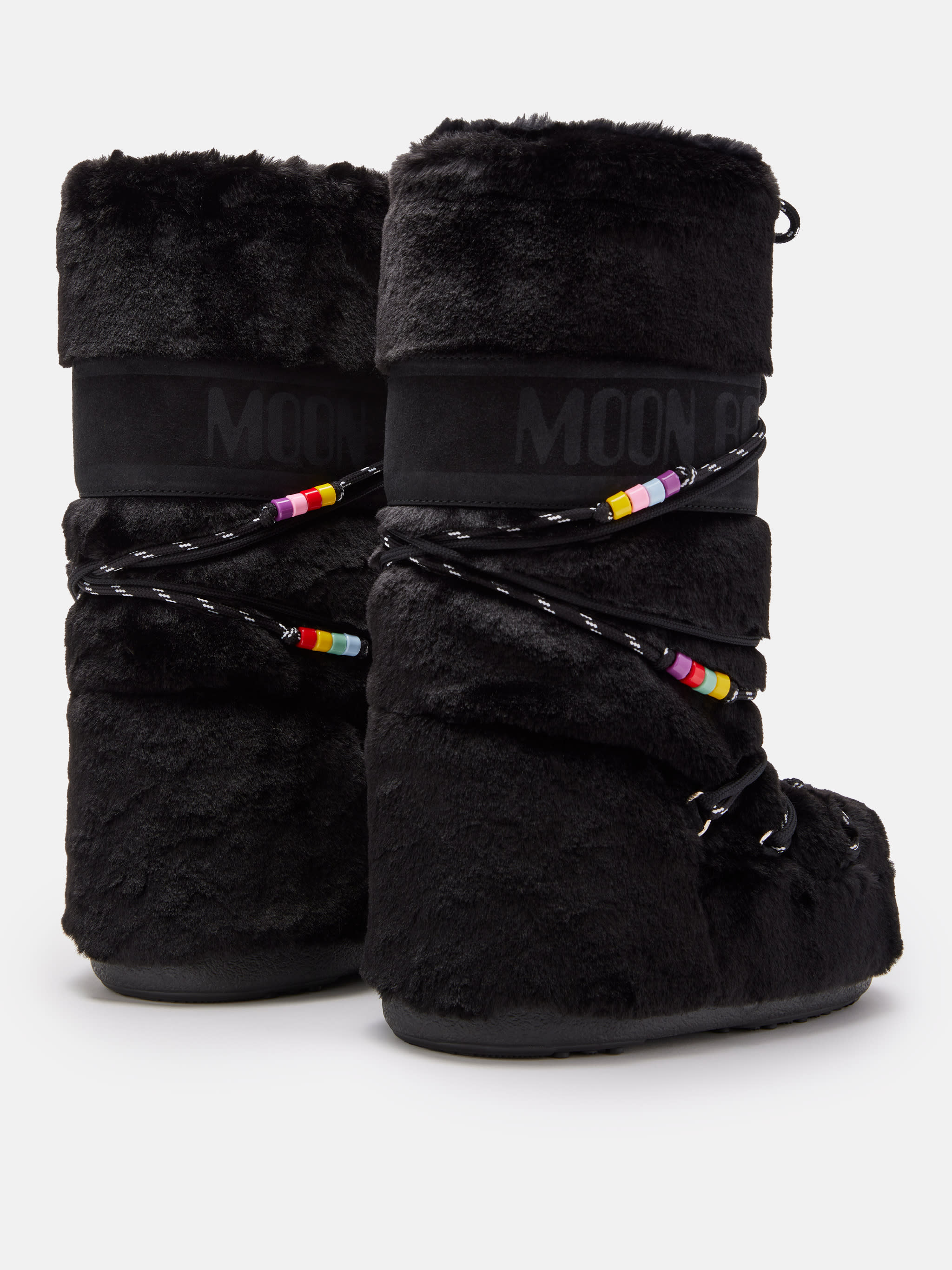 BOTTES ICON EN FAUSSE FOURRURE AVEC PERLES NOIR