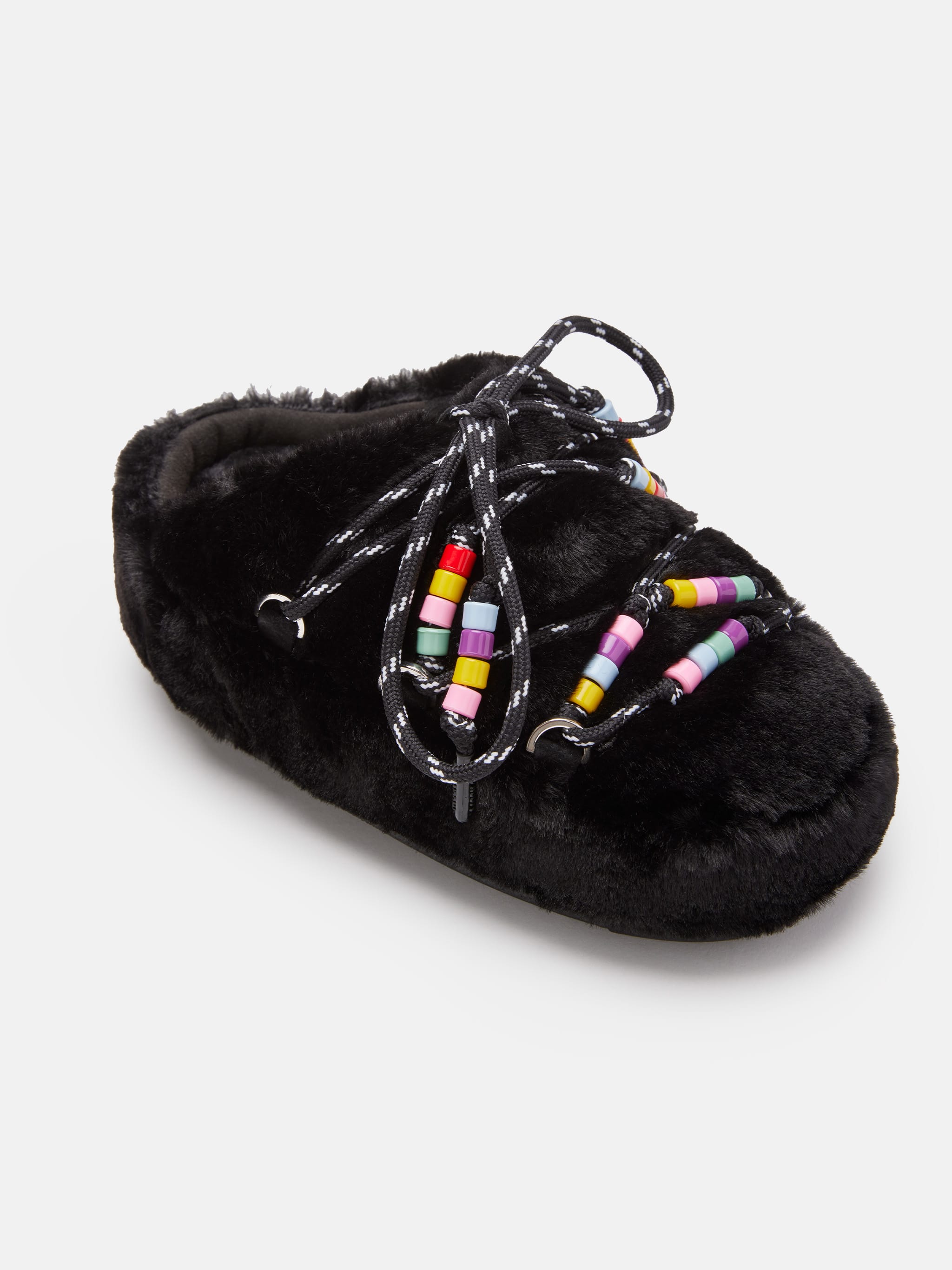 FAUX-FUR BEADS BLACK MULES image number 2