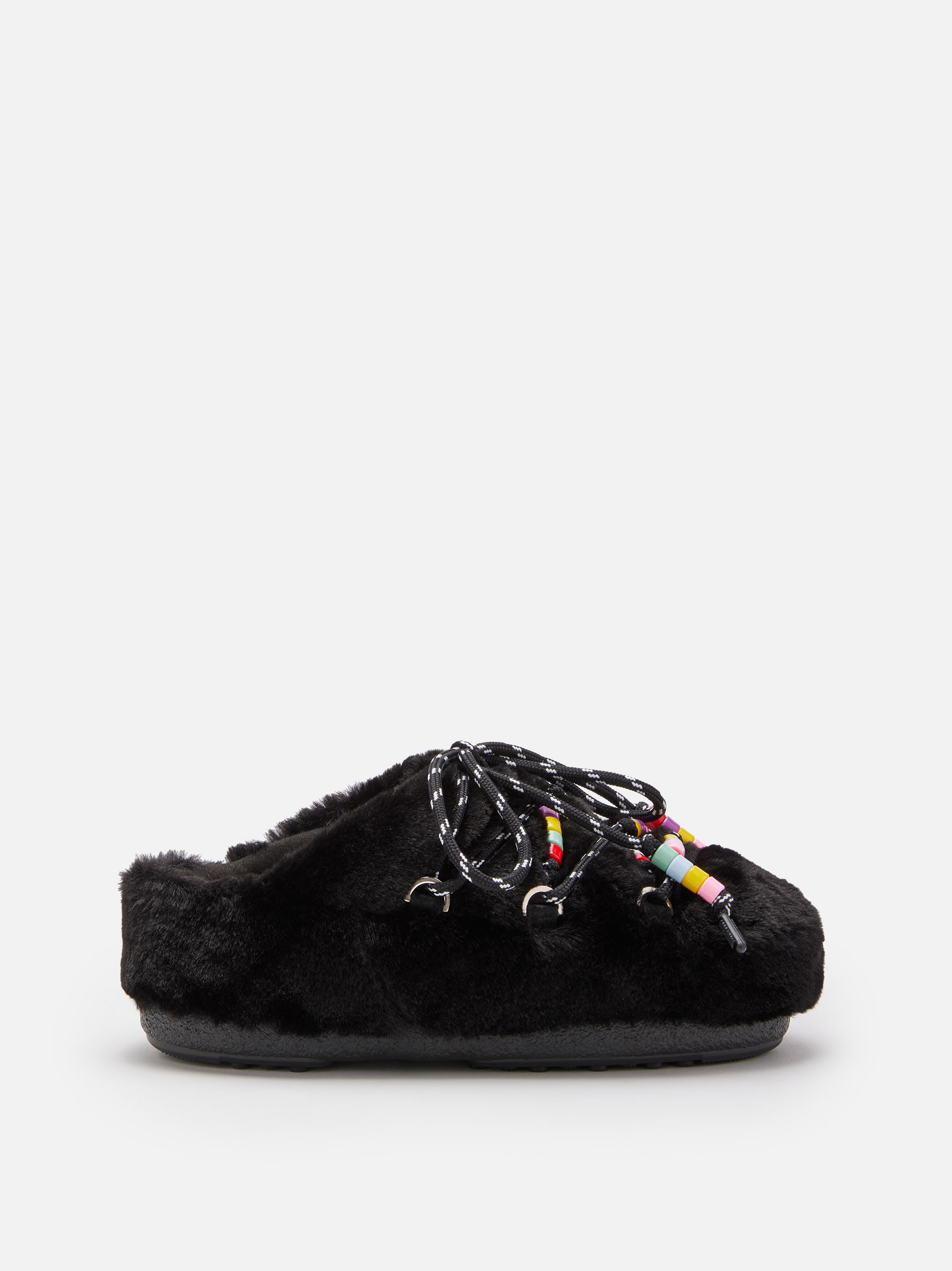 FAUX-FUR BEADS BLACK MULES