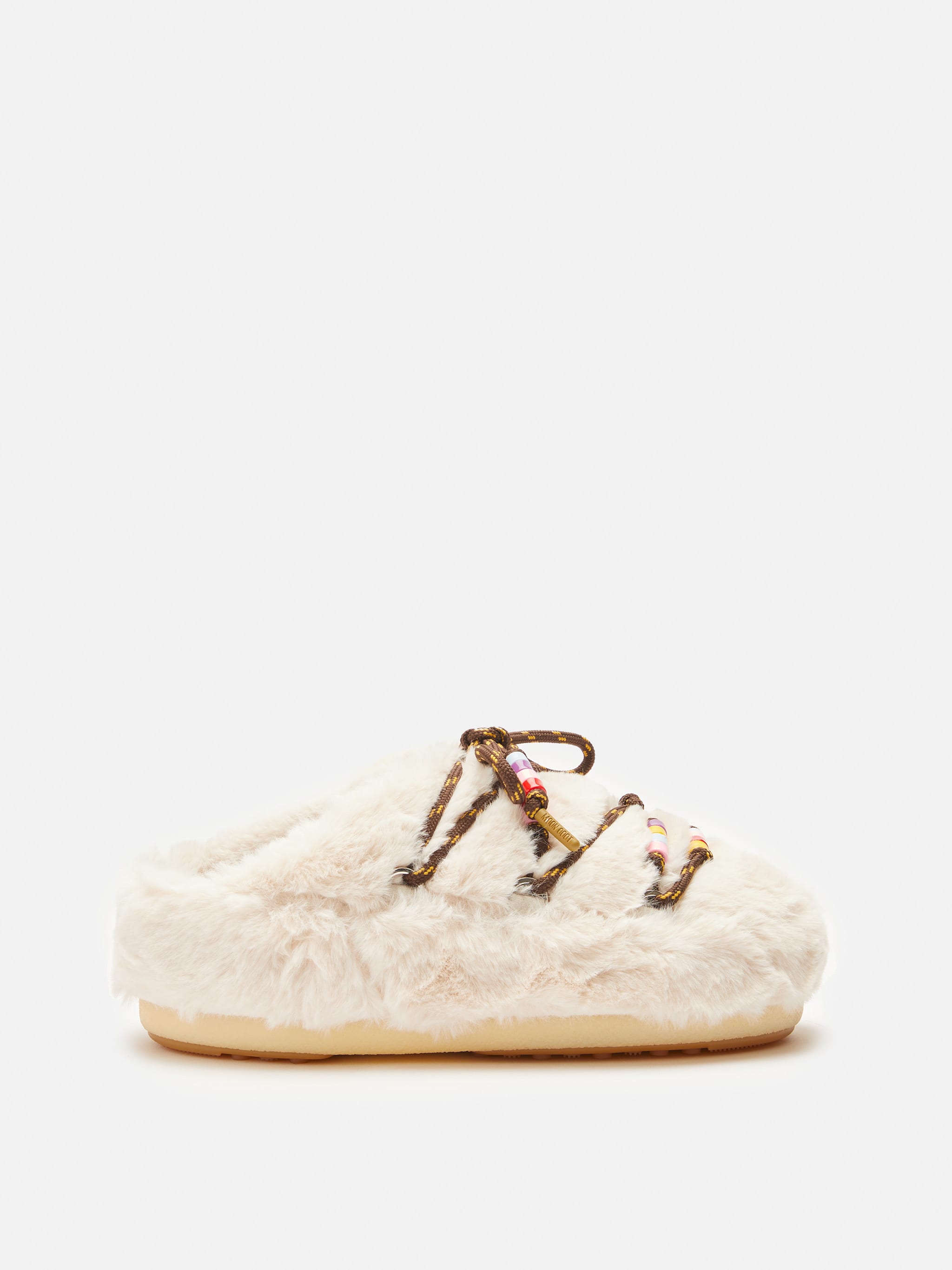 FAUX-FUR BEADS CREAM MULES